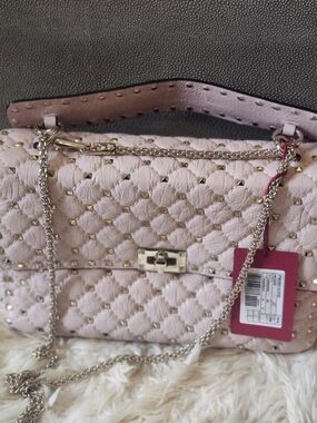Valentino Garavano Quilted Pink Shoulder Bag with Gold Studs 100%Authentic